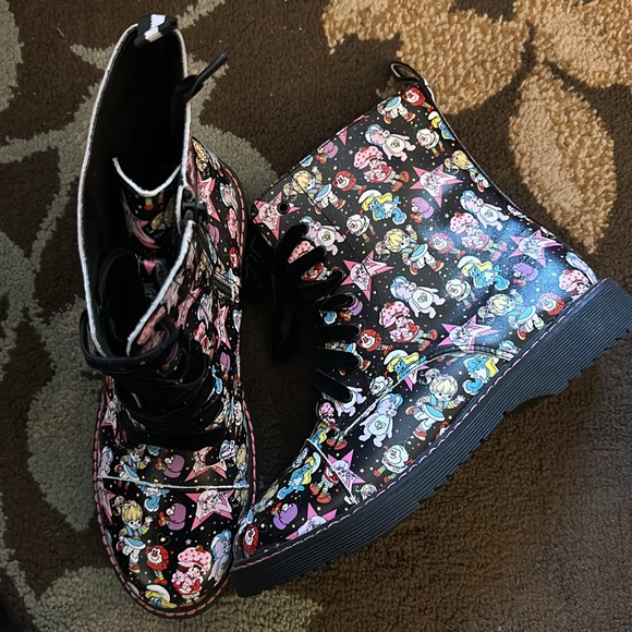 New Spellbound black combat boots with 80s favorite cartoons size 40 - Picture 1 of 9